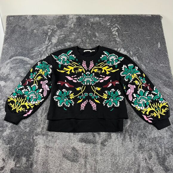 Alice + Olivia Sweaters - Alice + Olivia  Gaia Blouson-Sleeve Embroidered Sweater Cropped Women's M